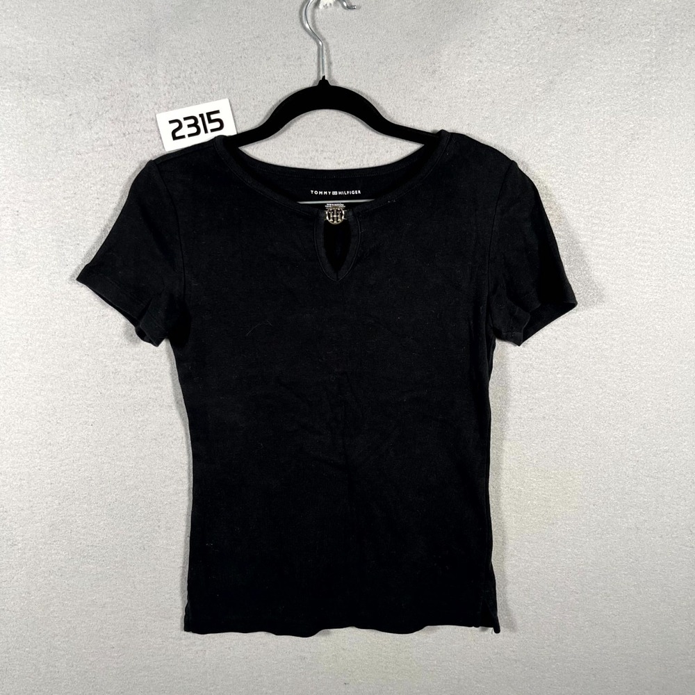 Tommy Hilfiger T Shirt Womens XS Black 100% Cotton Classic Short Sleeve Crewneck